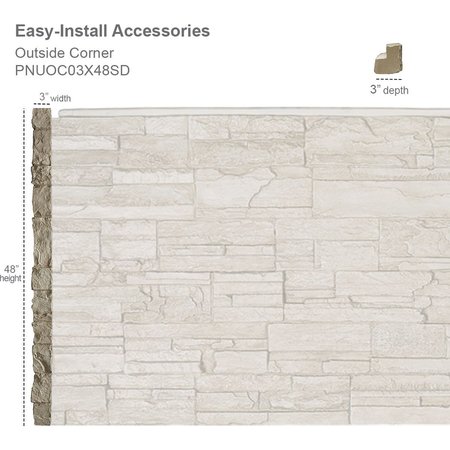 Ekena Millwork 3"W x 3"D x 48"H Universal Outside Corner for StoneWall Faux Stone Siding Panels, Slate Gray PNUOC03X48SG